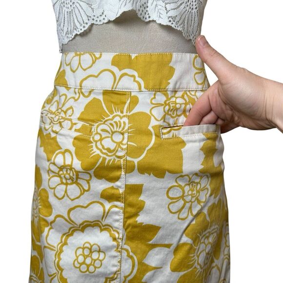 Boden Yellow Floral High Waist Pencil Skirt 4 | Cotton Blend Mod Retro Pockets - Picture 6 of 12